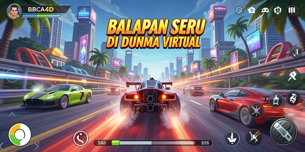 Gameplay seru dari BBCA4D dengan mobil balap yang keren.