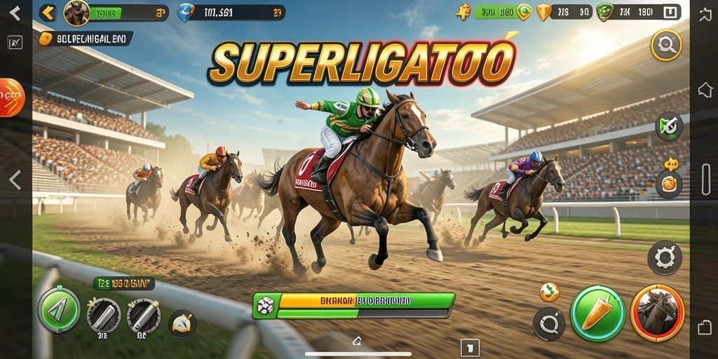 Screenshot gameplay SUPERLIGATOTO menampilkan aksi balap yang seru dan mendebarkan.